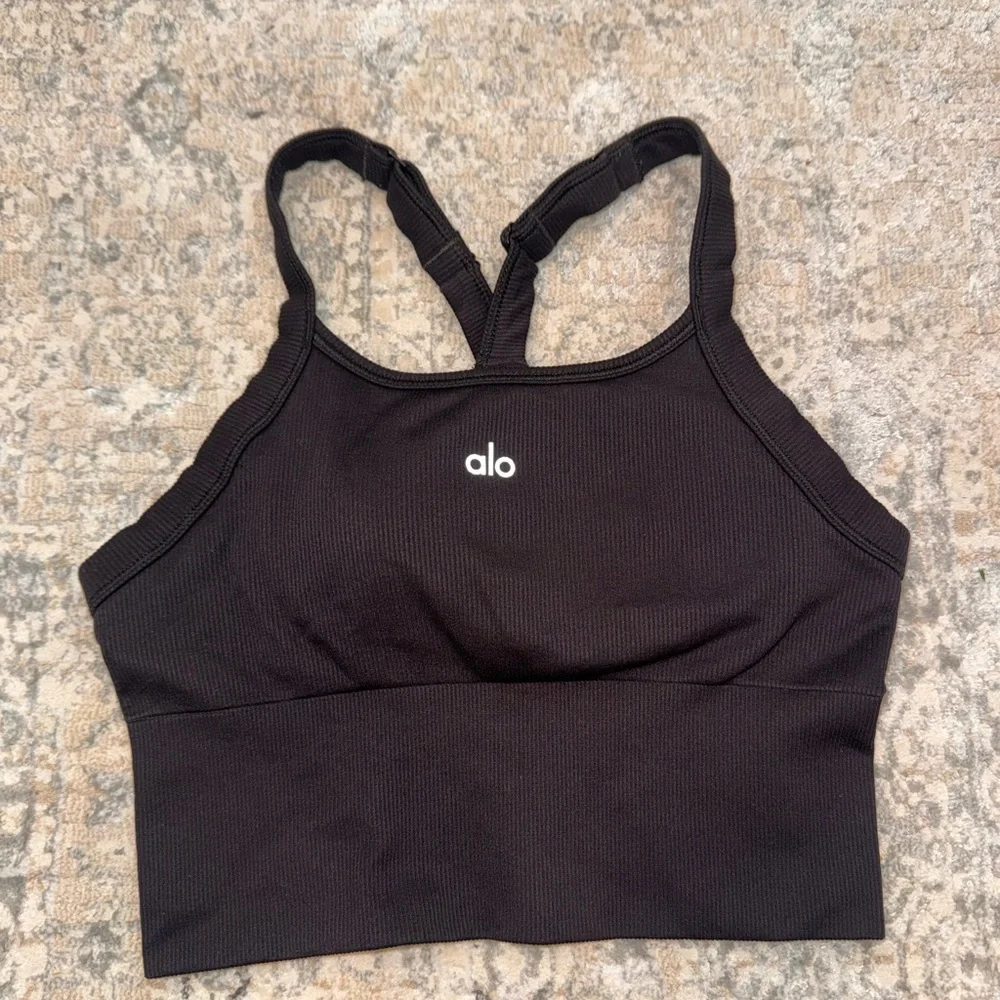 Alo Seamless Ribbed Favorite Bra Tank Black Size Medium - Picture 5 of 8